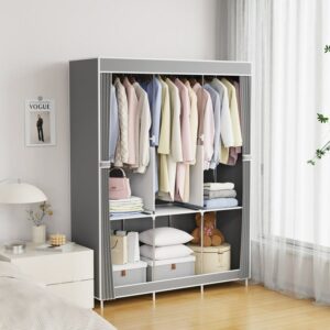 Portable Closet Wardrobe for Hanging Clothes 6 Storage Shelves Closet Organizers for Bedroom Free Standing Clothes Rack with Cover