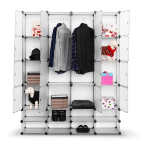 Costway DIY 4 column 24 cube Portable Clothes Wardrobe Cabinet Closet Storage Organizer W/Doors