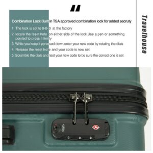 Travelhouse 3 Piece Hardside Luggage Set Hardshell Lightweight Suitcase with TSA Lock Spinner Wheels 20in24in28in.(Green)