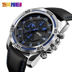 SKMEI Fashion Sports Quartz Clock Leather Chronograph Waterproof Watch For Men 9156