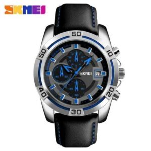 SKMEI Fashion Sports Quartz Clock Leather Chronograph Waterproof Watch For Men 9156