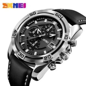 SKMEI Fashion Sports Quartz Clock Leather Chronograph Waterproof Watch For Men 9156