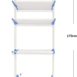 Folding 3 Tier Clothes Drying Rack Rolling Collapsible Garment Laundry Dryer Hanger Stand Rail With Two Side Wings Indoor Blue