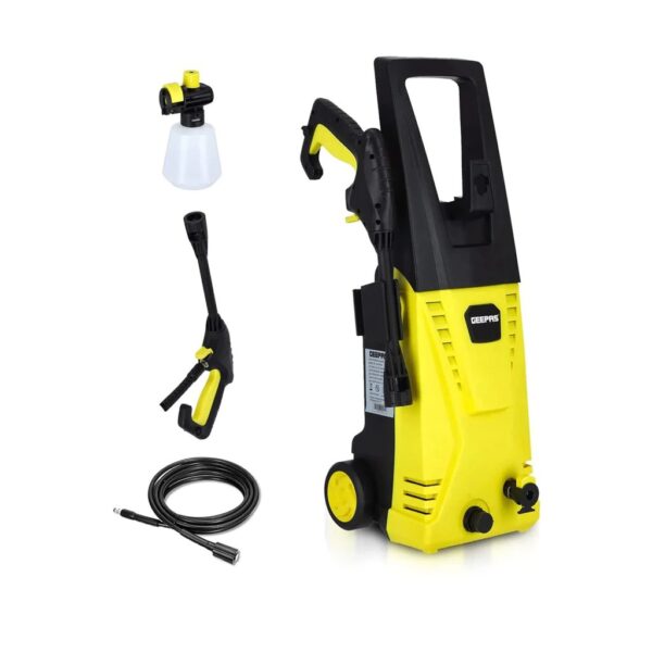 Geepas Electric Pressure Car Washer w/ Spray Gun, Hose, High/Low Pressure Nozzle, Soap Bottle, Rotary Knob, GCW19027