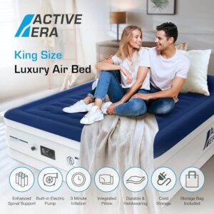 Luxury King Size Inflatable Mattress - Elevated Air Mattress with Built-in Pump, Raised Pillow and Structured I-Beam Technology, Height 56cm