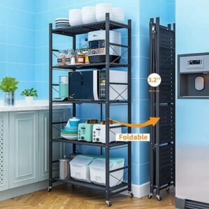 4 Tier Foldable No Assembly Kitchen Storage Shelves with Wheels