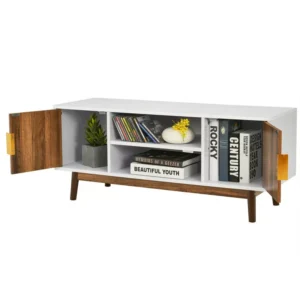 Costway TV Stand Entertainment Media Console w/2 Storage Cabinets & Open Shelves