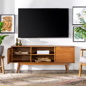 Solid Wood Mid-Century Modern TV Stand for TVs up to 65" Caramel