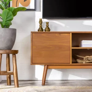 Solid Wood Mid-Century Modern TV Stand for TVs up to 65" Caramel