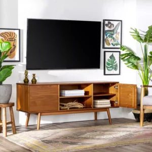 Solid Wood Mid-Century Modern TV Stand for TVs up to 65" Caramel