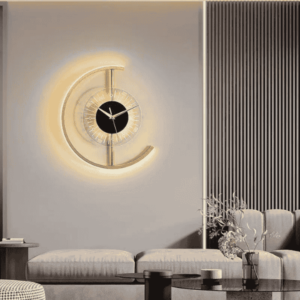 Golden  classic wall clock with lights