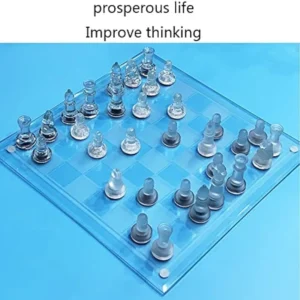 Chess exquisite glass chess game set, solid glass chess pieces, crystal mirror chess board gift for young adult chess