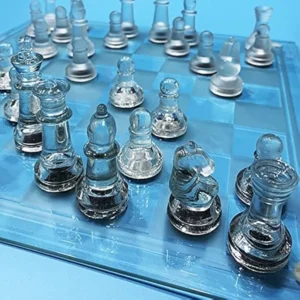 Chess exquisite glass chess game set, solid glass chess pieces, crystal mirror chess board gift for young adult chess