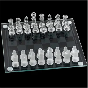 Chess exquisite glass chess game set, solid glass chess pieces, crystal mirror chess board gift for young adult chess