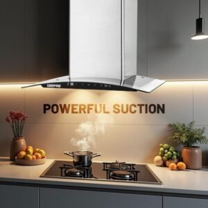 Geepas 60cm GHD601 Curved Glass chimney Hood – 750m3/h Suction Kitchen Extractor