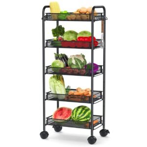 Metallic Kitchen Storage Organizer 5 Tiers Movable Cart