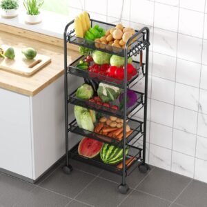 Metallic Kitchen Storage Organizer 5 Tiers Movable Cart