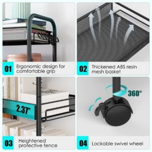 Metallic Kitchen Storage Organizer 5 Tiers Movable Cart