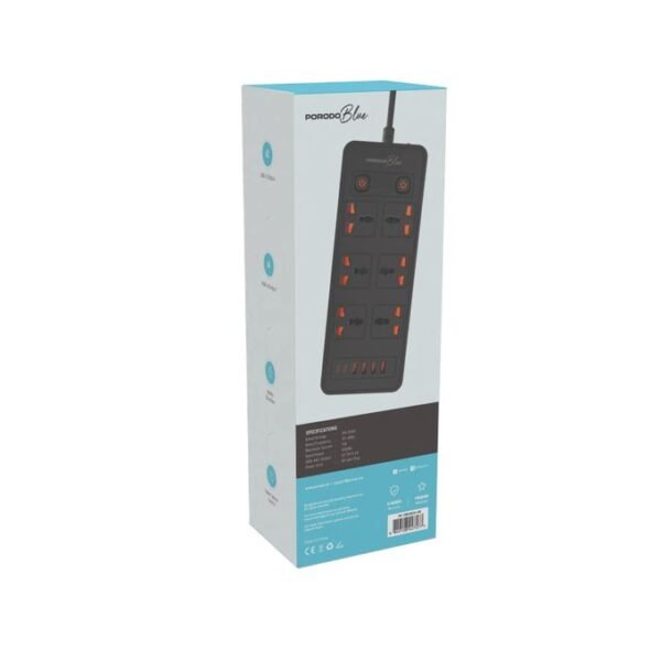Porodo 6 AC - Dual Switch Power Strip - Black - Image 3