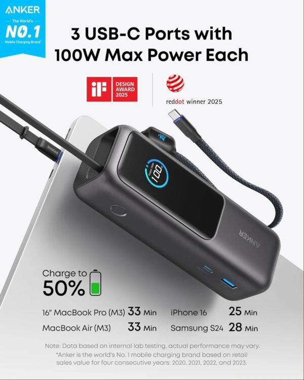 Anker Zolo Power Bank, 25,000mAh, 165W Ultra-Fast Portable Charger for Dual Laptops - Image 5