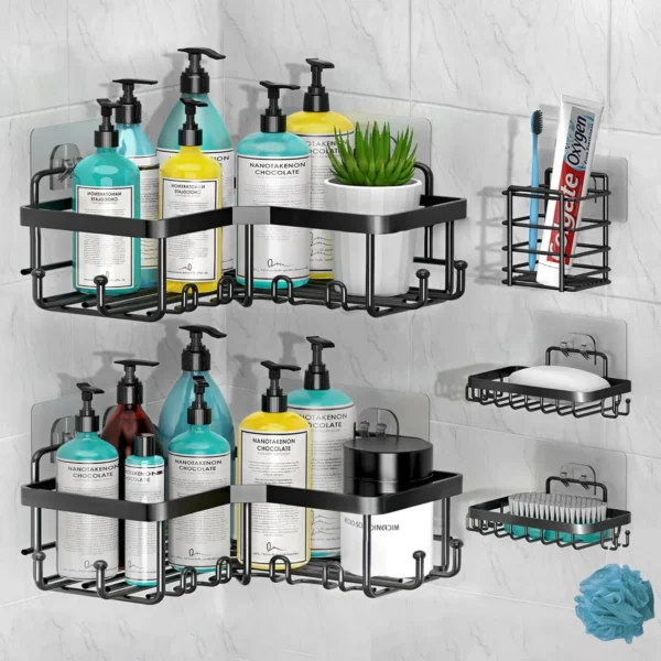 Set Of 5 Mesh Shower Shelves, Multipurpose Wall Storage Racks, Stainless Steel Bathroom Corner Baskets, Shower Basket for Hanging, Shampoo, Shower Gel, Soap Holder - Image 4