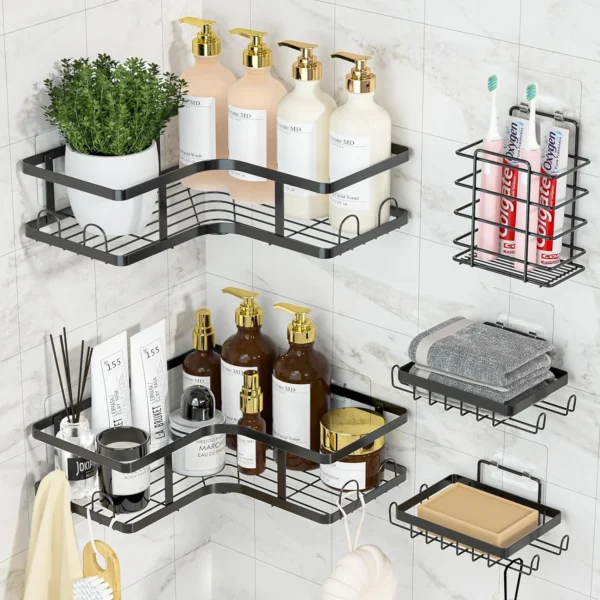 Set Of 5 Mesh Shower Shelves, Multipurpose Wall Storage Racks, Stainless Steel Bathroom Corner Baskets, Shower Basket for Hanging, Shampoo, Shower Gel, Soap Holder - Image 5