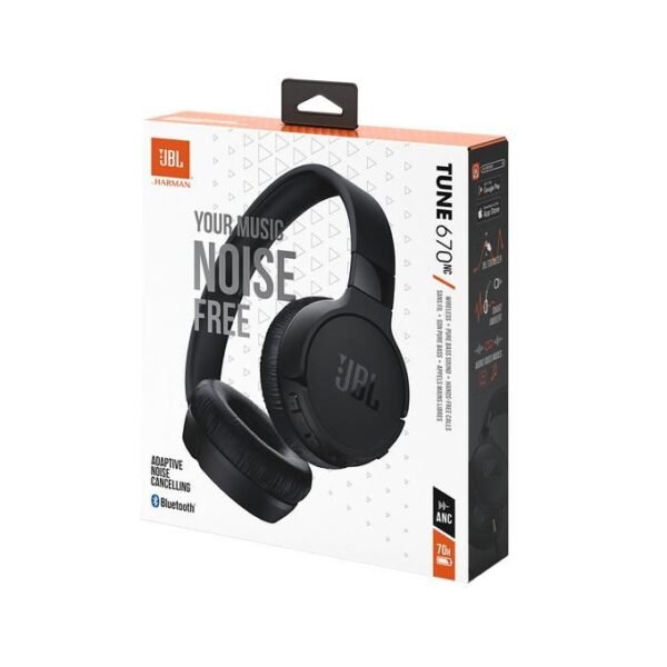 Jbl TUNE 670 NC WIRELESS ON-EAR BLUETOOTH HEADPHONES WITH ADAPTIVE NOISE-CANCELLING TECHNOLOGY AND LIGHTWEIGHT DESIGN, 70-HOUR BATTERY LIFE,PURE BASS SOUND,HANDS-FREE CALLS WITH VOICEAWARE