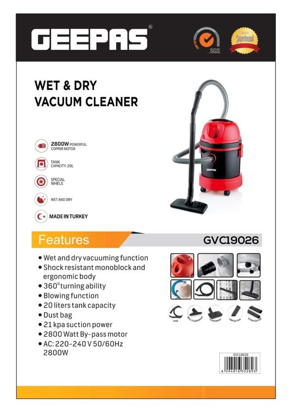 Geepas Wet & Dry Vacuum Cleaner 18L – GVC19026N, 2800W. - Image 2