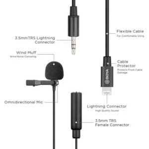 Boya BY M1 Lavalier Stereo Clip Aux Microphone, Aux Wired Mic
