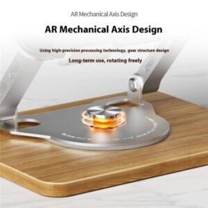 J31 Foldable 360 Degree Rotating Wooden Base Laptop Stand, Metal Wood Combination