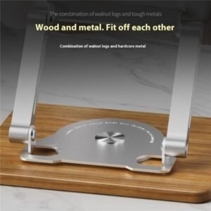 J31 Foldable 360 Degree Rotating Wooden Base Laptop Stand, Metal Wood Combination