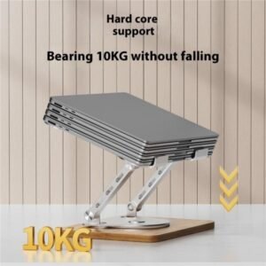 J31 Foldable 360 Degree Rotating Wooden Base Laptop Stand, Metal Wood Combination