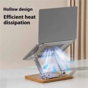 J31 Foldable 360 Degree Rotating Wooden Base Laptop Stand, Metal Wood Combination