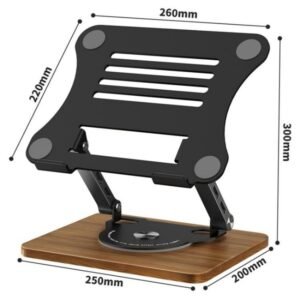J31 Foldable 360 Degree Rotating Wooden Base Laptop Stand, Metal Wood Combination