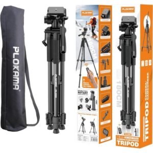 PLOKAMA 180cm Multifunctional Tripod Sturdy And Adjustable Tripod With 360° Rotation – Ideal For Cameras And Smartphones