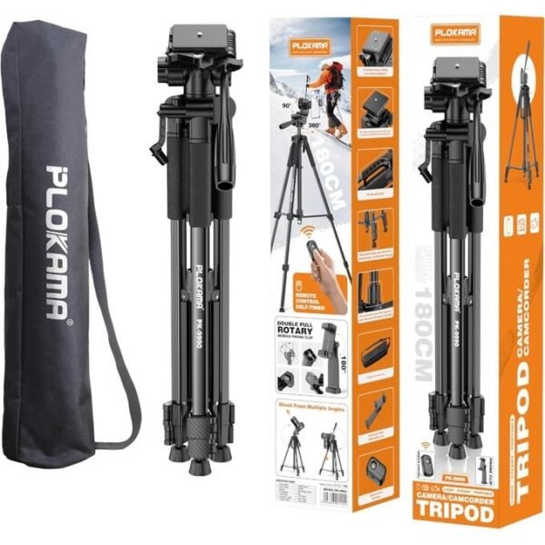 PLOKAMA 180cm Multifunctional Tripod Sturdy And Adjustable Tripod With 360° Rotation – Ideal For Cameras And Smartphones