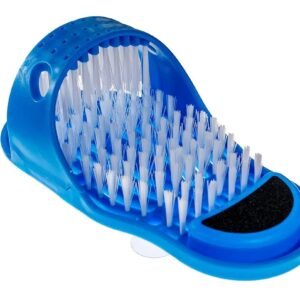 Shower Foot Scrubber Washing Brush Sandal - Bath Feet Cleaner Exfoliating Spa - Non Slip Suction Cup With Pumice Stone (Blue)
