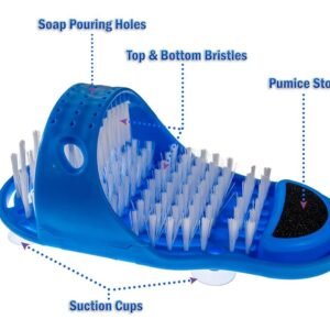 Shower Foot Scrubber Washing Brush Sandal - Bath Feet Cleaner Exfoliating Spa - Non Slip Suction Cup With Pumice Stone (Blue)