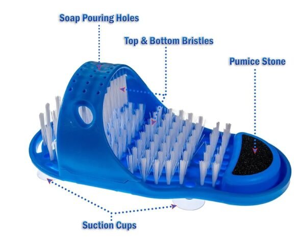 Shower Foot Scrubber Washing Brush Sandal - Bath Feet Cleaner Exfoliating Spa - Non Slip Suction Cup With Pumice Stone (Blue) - Image 3