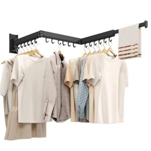 Collapsible Drying Racks, Wall Mounted Clothes Drying Rack, Retractable Laundry Rack for Hanging Clothes, Foldable
