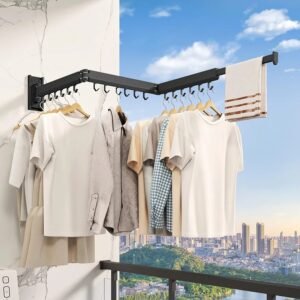 Collapsible Drying Racks, Wall Mounted Clothes Drying Rack, Retractable Laundry Rack for Hanging Clothes, Foldable
