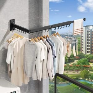 Collapsible Drying Racks, Wall Mounted Clothes Drying Rack, Retractable Laundry Rack for Hanging Clothes, Foldable