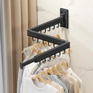 Collapsible Drying Racks, Wall Mounted Clothes Drying Rack, Retractable Laundry Rack for Hanging Clothes, Foldable