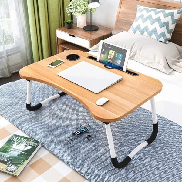 Foldable Laptop Table with Cup Holder, Study Table, Bed Table, Breakfast Table. - Image 2