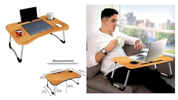 Foldable Laptop Table with Cup Holder, Study Table, Bed Table, Breakfast Table. - Image 3