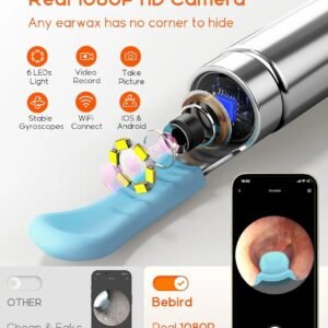 BEBIRD Ear Wax Removal Tool R1 Upgraded Version with 1080HD Camara, Waterproof, Anti-Fall Off Eartip, Wireless Otoscop with Light and Camera, Android/iOS Support.