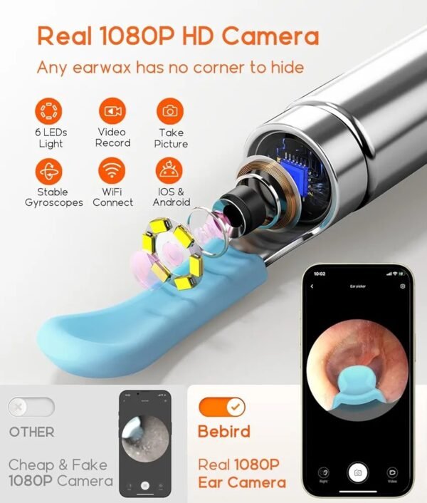 BEBIRD Ear Wax Removal Tool R1 Upgraded Version with 1080HD Camara, Waterproof, Anti-Fall Off Eartip, Wireless Otoscop with Light and Camera, Android/iOS Support. - Image 8