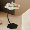 C Shaped Side Table, End Table, C Shaped Sofa Side Table, Couch Side Tables Modern Design, Coffee Eating Snack Time Tray for Living Room Office, Metal and Wood (White+Black)