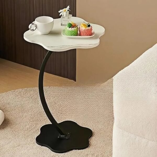 C Shaped Side Table, End Table, C Shaped Sofa Side Table, Couch Side Tables Modern Design, Coffee Eating Snack Time Tray for Living Room Office, Metal and Wood (White+Black)