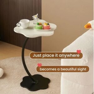 C Shaped Side Table, End Table, C Shaped Sofa Side Table, Couch Side Tables Modern Design, Coffee Eating Snack Time Tray for Living Room Office, Metal and Wood (White+Black)
